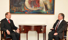 The Ambassador of Switzerland presents the copies of his credentials to the Minister of Foreign Affairs of Armenia Edward Nalbandian 03 December 2010 On December