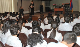 Minister Nalbandian at the school after Pushkin