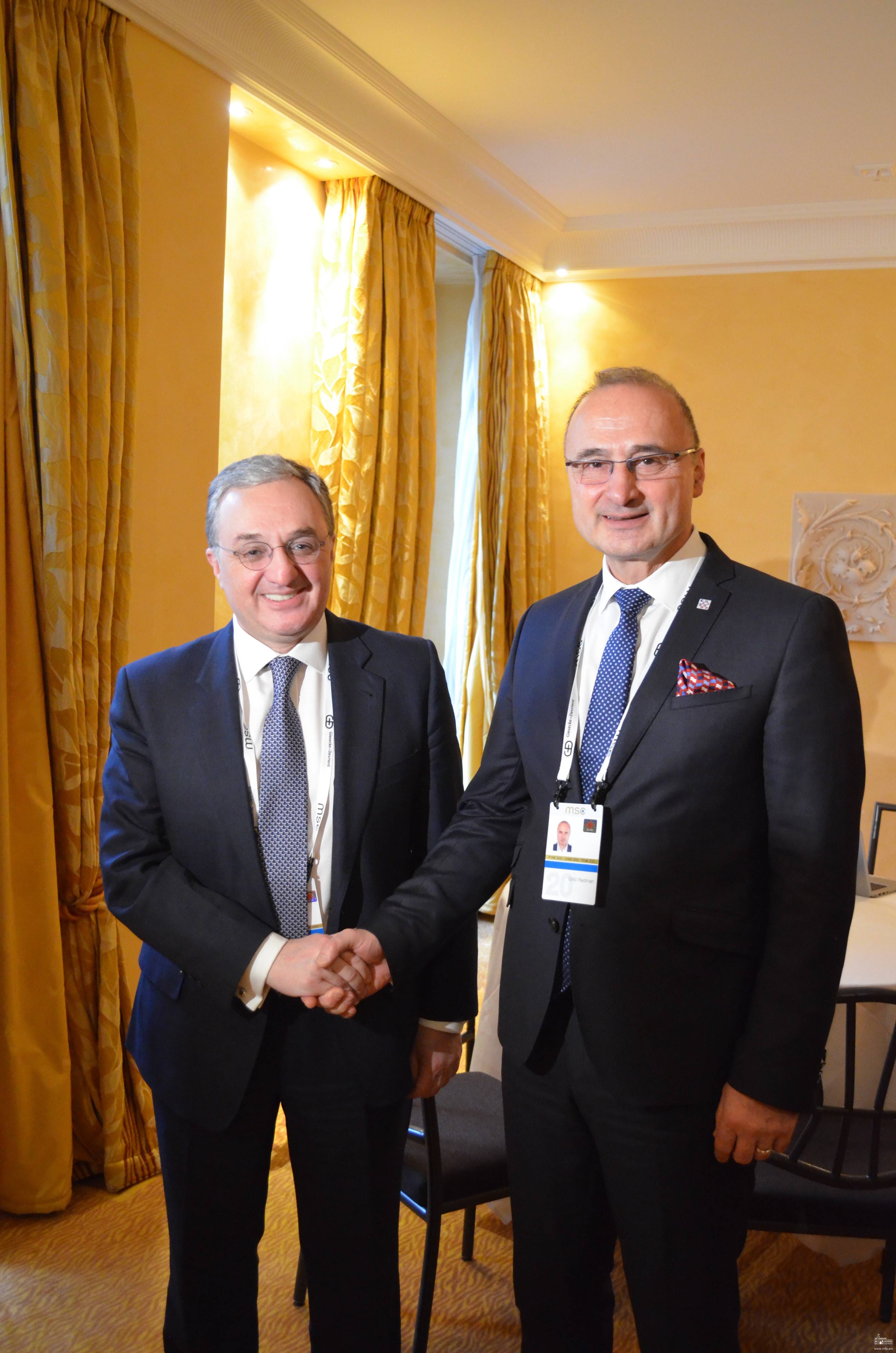 Meeting of the Foreign Minister of Armenia with Gordan Grlić Radman, Minister of Foreign and European Affairs of Croatia