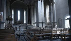 The Azerbaijani armed forces deliberately hit Holy Savior Cathedral (St. Ghazanchetsots Church), the symbol of Shushi / Photo credits: Davit Ghahramanyan