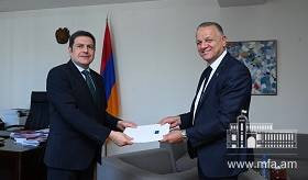 The newly-appointed Head of the Delegation of the European Union in Armenia, handed over a copy of his credentials to the Deputy Minister of Foreign Affairs of Armenia