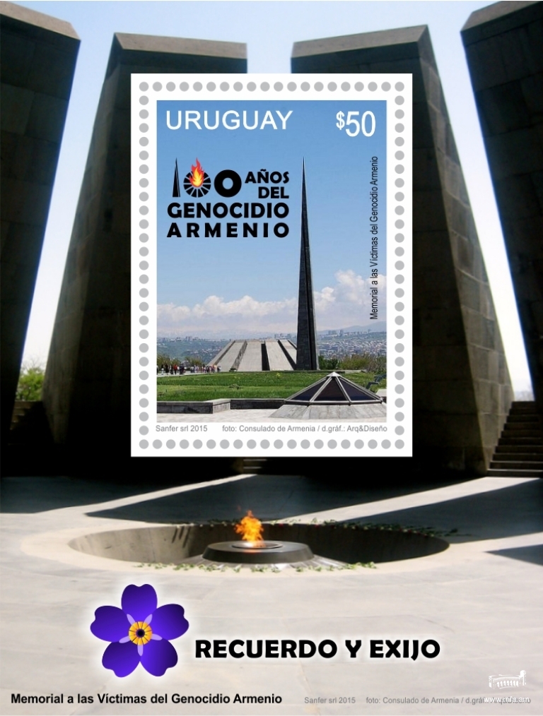 Stamp dedicated to the 100th anniversary of the Armenian Genocide redeemed in Uruguay