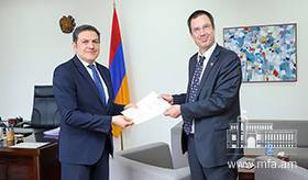 The newly-appointed Ambassador of Austria handed over a copy of his credentials to the Deputy Foreign Minister of Armenia