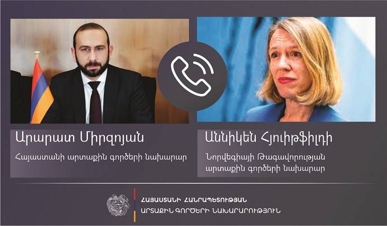 On October 3, Minister of Foreign Affairs of Armenia Ararat Mirzoyan had a phone conversation with Anniken Huitfeldt, Minister of Foreign Affairs of Norway.