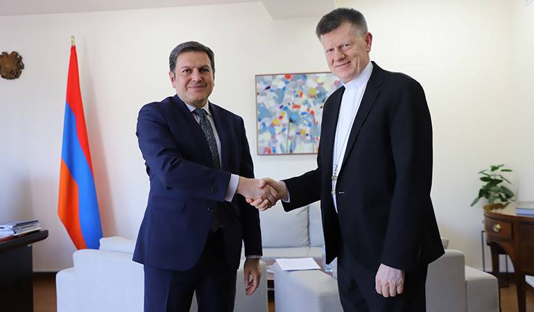 The newly appointed Apostolic Nuncio of the Holy See handed over the copy of his credentials to the Deputy Foreign Minister of Armenia