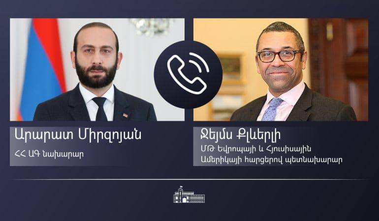 ՀՀ ԱԳ նախարար Արարատ Միրզոյանի հեռախոսազրույցը ՄԹ Եվրոպայի և Հյուսիսային Ամերիկայի հարցերով պետնախարար Ջեյմս Քլևերլիի հետ